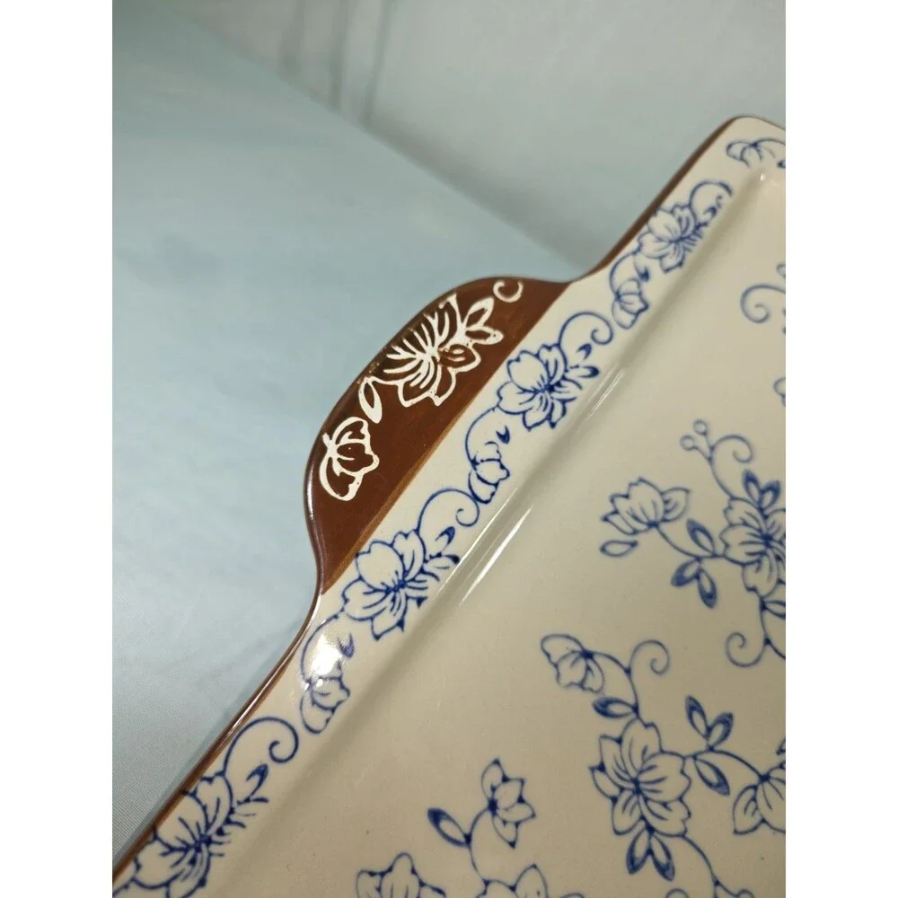 Temp-tations Floral Lace Cobalt Blue Rectangular Serving Platter Tray Retired
